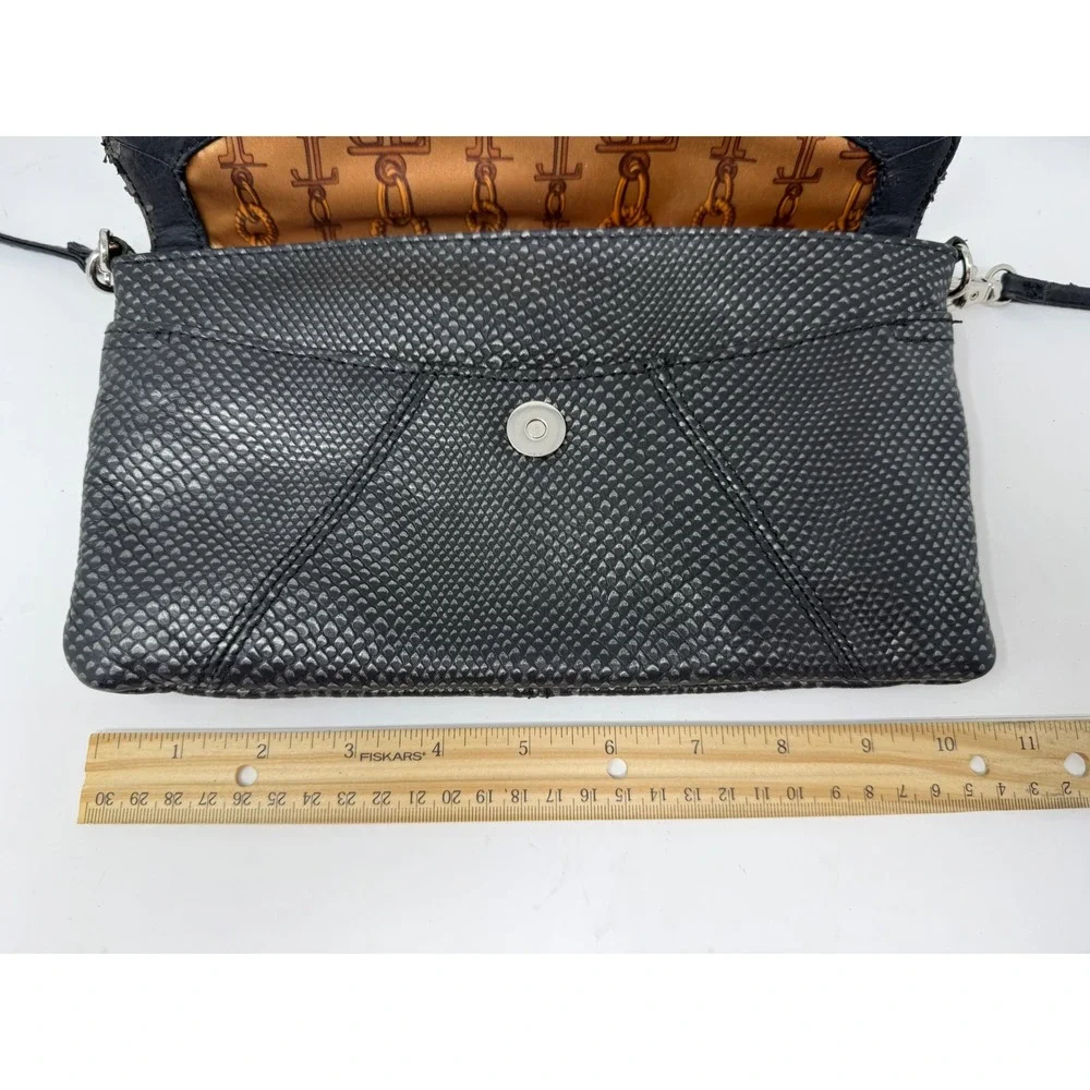 Tignanello Black Snakeskin Embossed Leather Crossbody Envelope‎ Clutch Bag